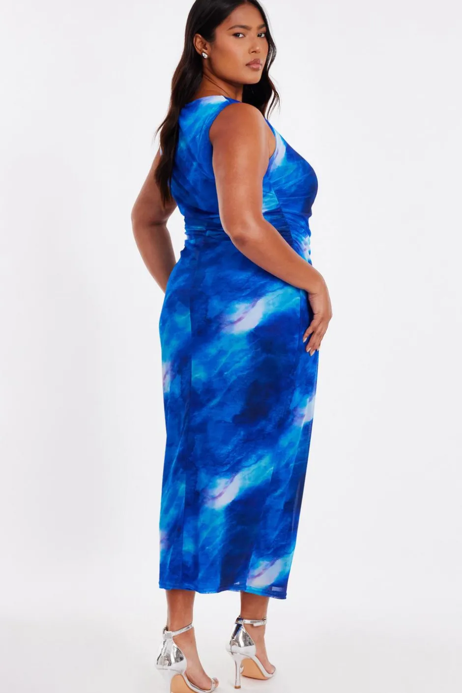 Quiz Curve Blue Marble Midaxi Dress Sale