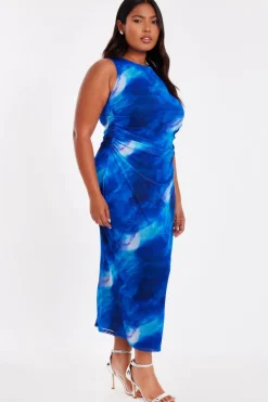 Quiz Curve Blue Marble Midaxi Dress Sale