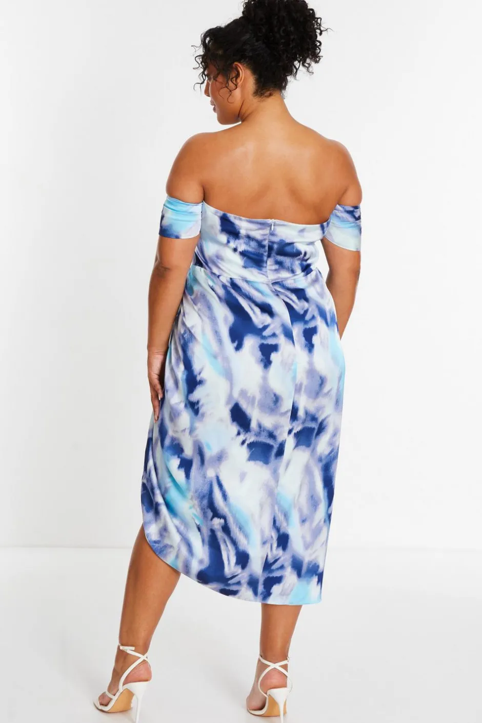 Quiz Curve Blue Marble Print Bardot Midi Dress Best