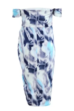 Quiz Curve Blue Marble Print Bardot Midi Dress Best