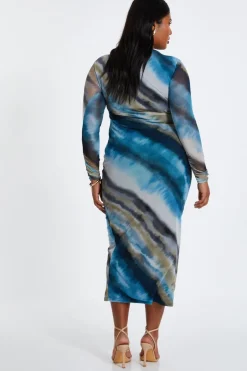 Quiz Curve Blue Ombre Mesh Midaxi Dress New
