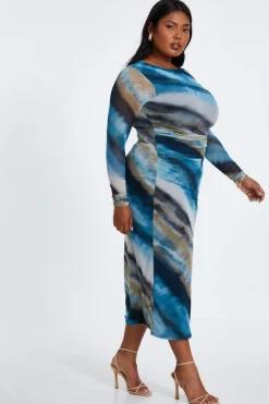 Quiz Curve Blue Ombre Mesh Midaxi Dress New