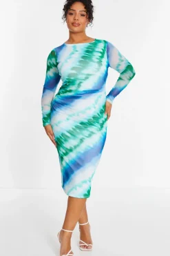 Quiz Curve Blue Ombre Mesh Midaxi Dress Clearance