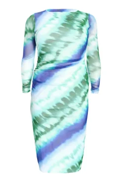 Quiz Curve Blue Ombre Mesh Midaxi Dress Clearance