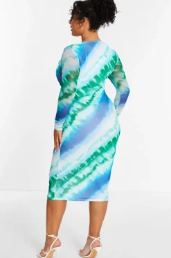 Quiz Curve Blue Ombre Mesh Midaxi Dress Clearance