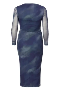 Quiz Curve Blue Printed Long Sleeve Midaxi Dress Online