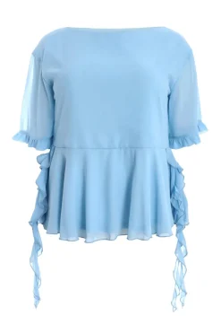 Quiz Curve Blue Ruffle Peplum Top