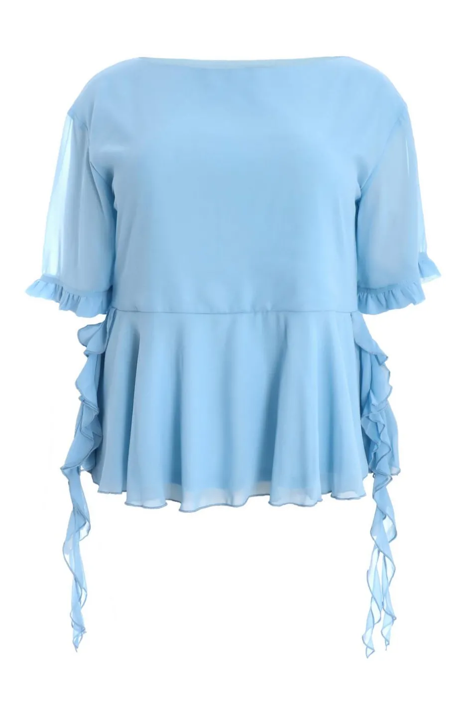 Quiz Curve Blue Ruffle Peplum Top