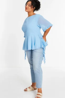 Quiz Curve Blue Ruffle Peplum Top