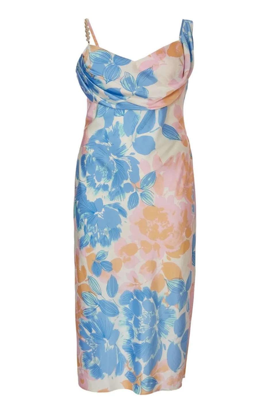 Quiz Curve Blue Satin Floral Midaxi Dress Clearance