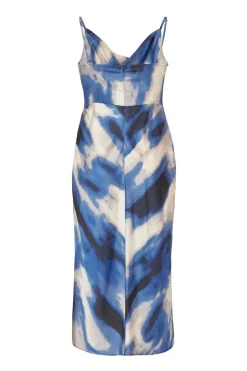 Quiz Curve Blue Satin Marble Midaxi Dress Outlet