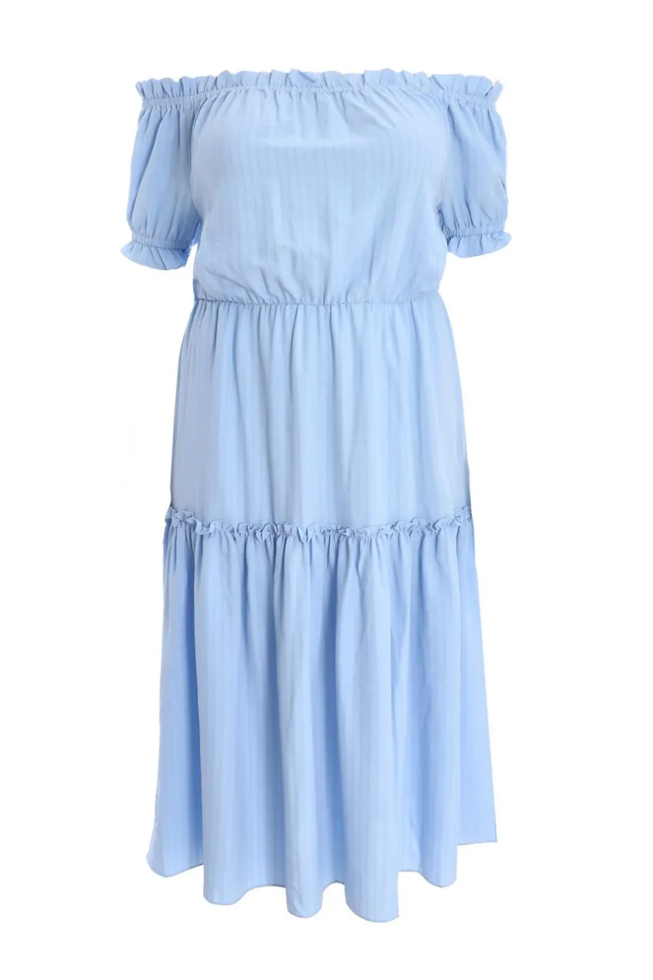 Quiz Curve Blue Textured Bardot Midaxi Dress Sale