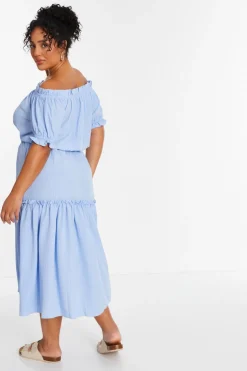 Quiz Curve Blue Textured Bardot Midaxi Dress Sale