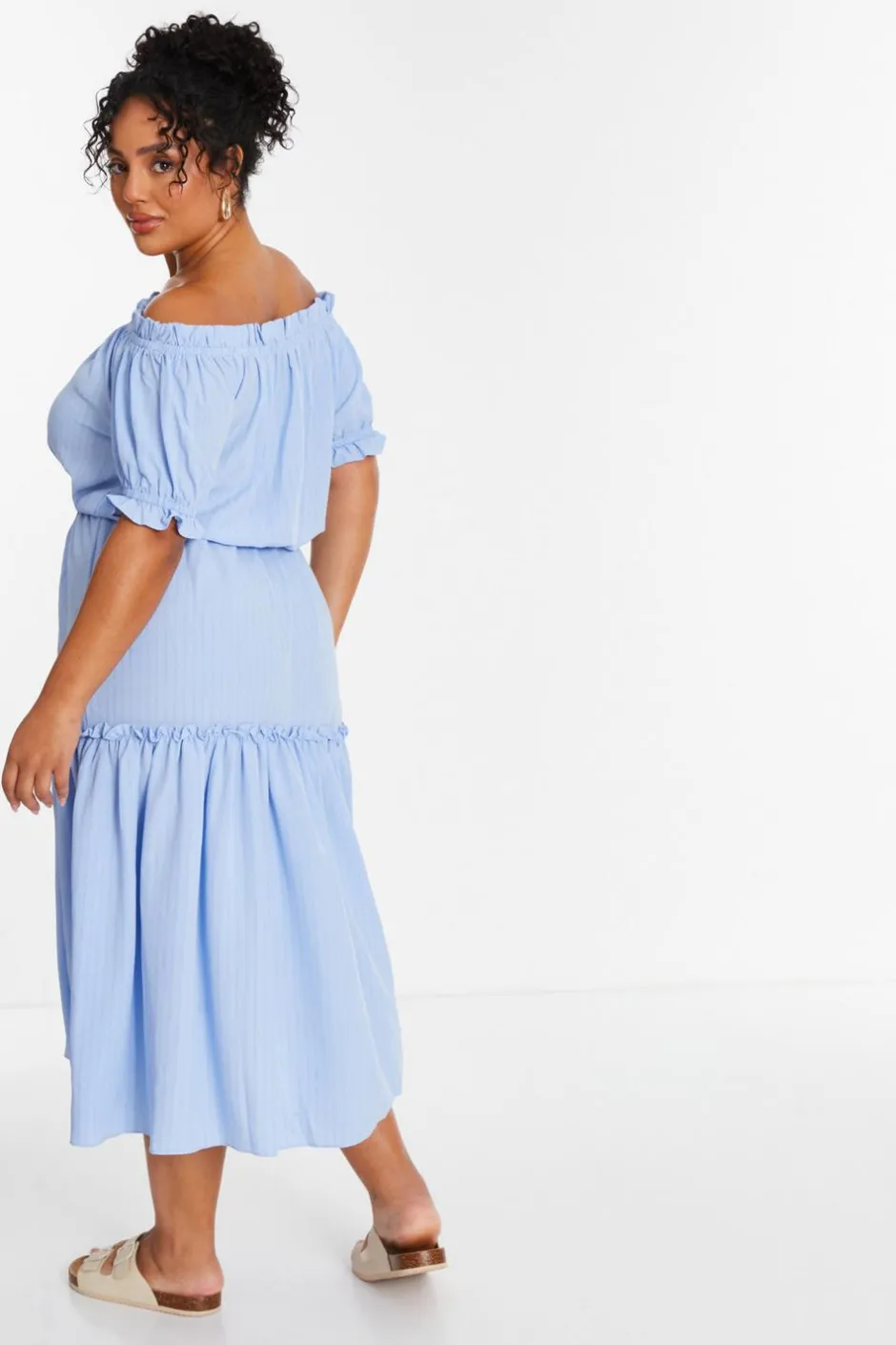 Quiz Curve Blue Textured Bardot Midaxi Dress Sale