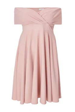 Quiz Curve Bardot Skater Midi Dress Blush New