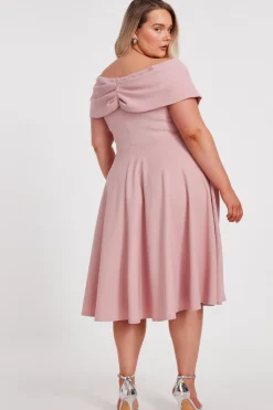 Quiz Curve Bardot Skater Midi Dress Blush New