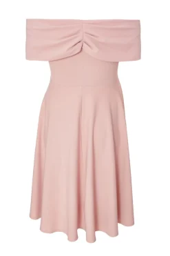 Quiz Curve Bardot Skater Midi Dress Blush New