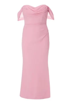 Quiz Curve Chiffon Bardot Maxi Dress Blush Sale
