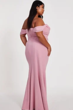 Quiz Curve Chiffon Bardot Maxi Dress Blush Sale