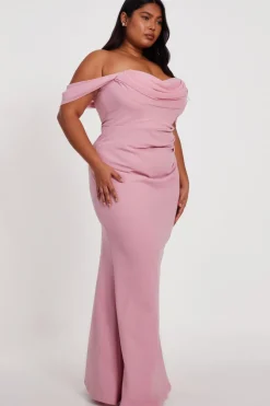 Quiz Curve Chiffon Bardot Maxi Dress Blush Sale