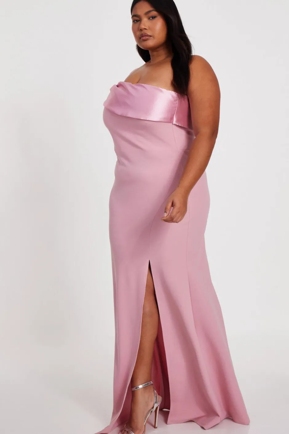 Quiz Curve One Shoulder Maxi Dress Blush Sale