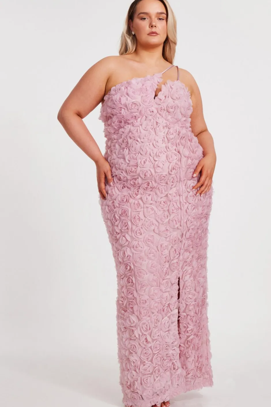 Quiz Curve One Shoulder Floral Maxi Dress Blush Discount