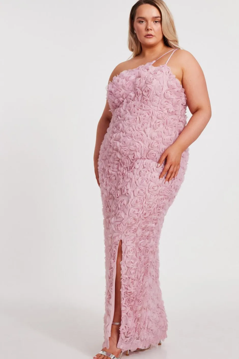 Quiz Curve One Shoulder Floral Maxi Dress Blush Discount