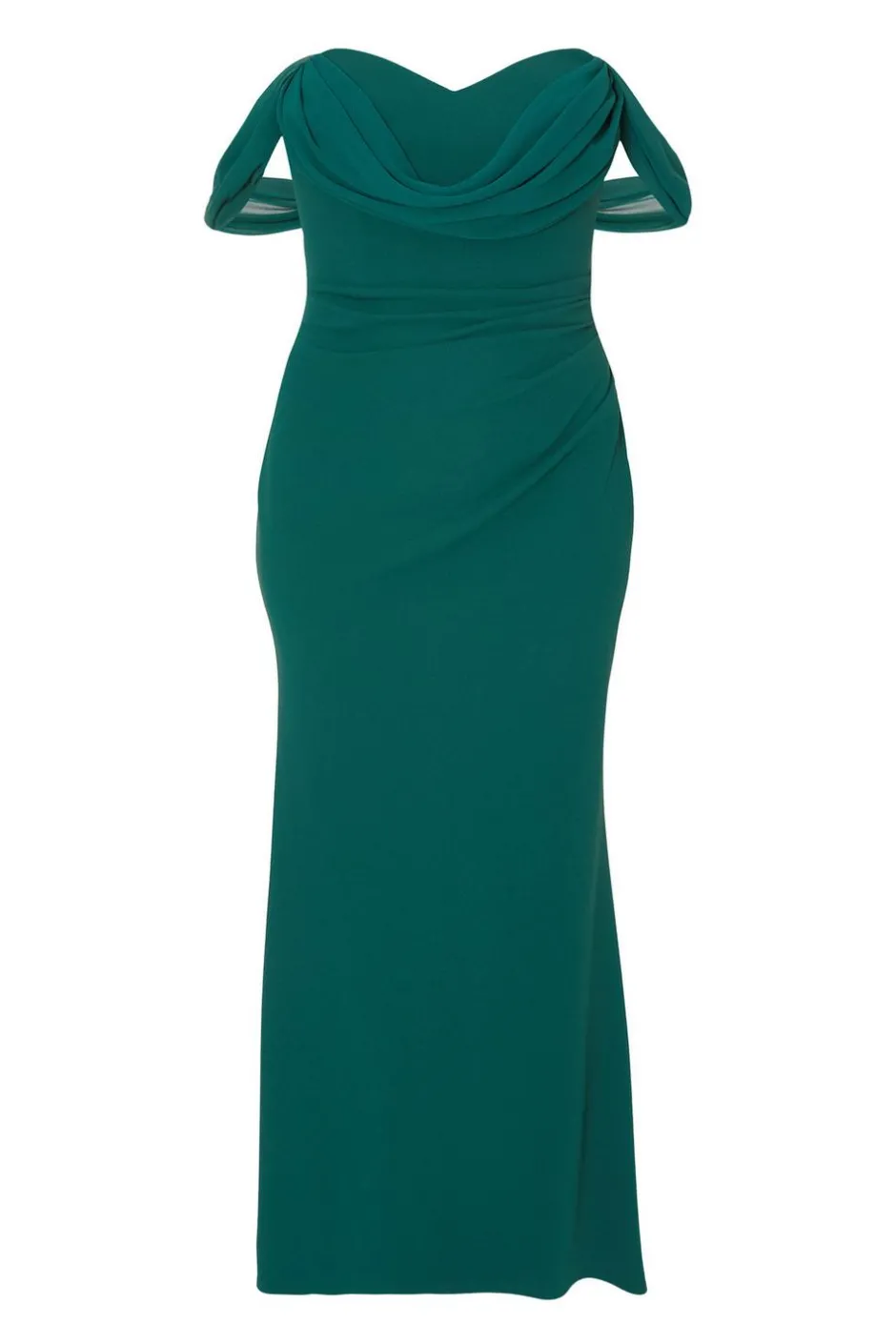 Quiz Curve Chiffon Bardot Maxi Dress Bottle Green
