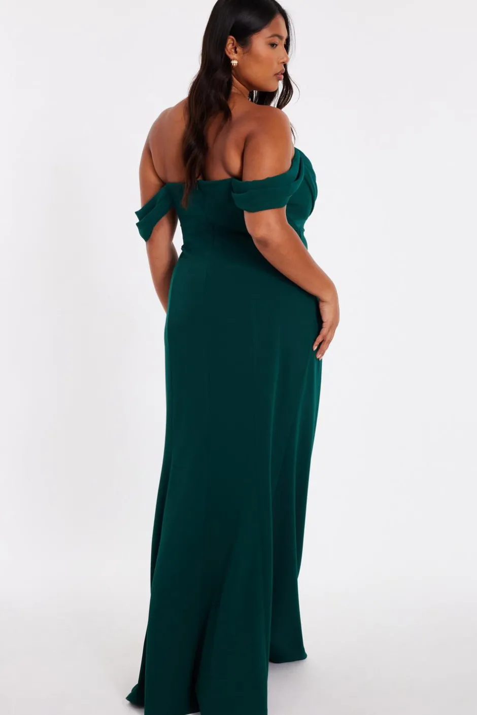 Quiz Curve Chiffon Bardot Maxi Dress Bottle Green