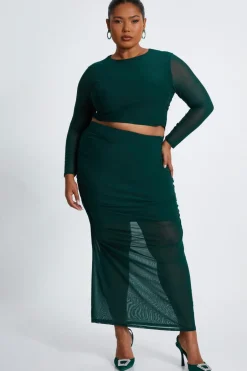 Quiz Curve Mesh Crop Top Bottle Green Hot