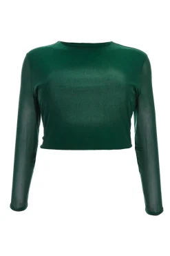 Quiz Curve Mesh Crop Top Bottle Green Hot