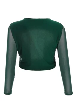 Quiz Curve Mesh Crop Top Bottle Green Hot