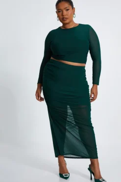 Quiz Curve Mesh Midaxi Skirt Bottle Green Discount