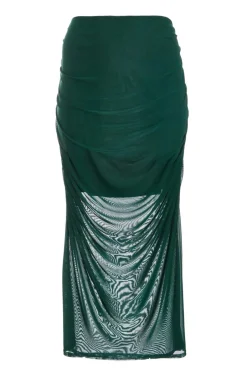 Quiz Curve Mesh Midaxi Skirt Bottle Green Discount
