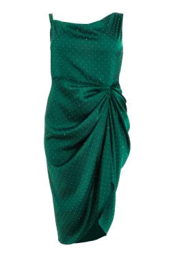 Quiz Curve Rhinestone Satin Midi Dress Bottle Green Online