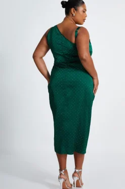 Quiz Curve Rhinestone Satin Midi Dress Bottle Green Online