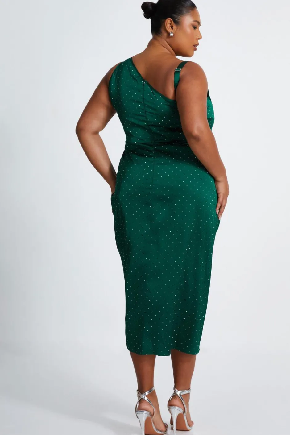 Quiz Curve Rhinestone Satin Midi Dress Bottle Green Online