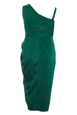 Quiz Curve Rhinestone Satin Midi Dress Bottle Green Online