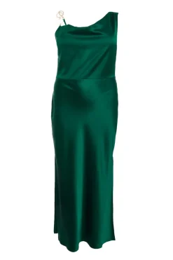 Quiz Curve Bottle Green Satin Ruched Midi Dress Sale