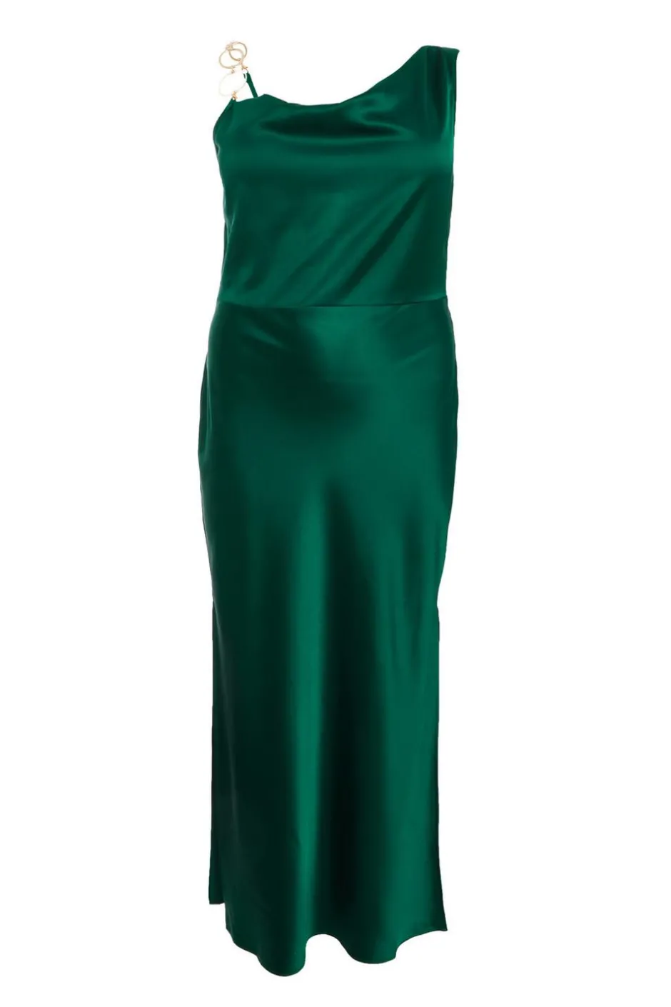 Quiz Curve Bottle Green Satin Ruched Midi Dress Sale