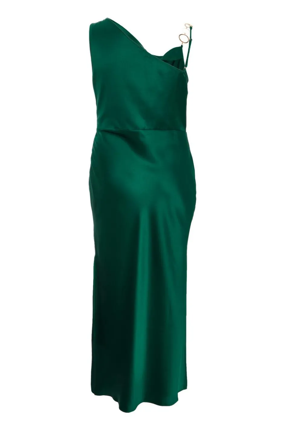 Quiz Curve Bottle Green Satin Ruched Midi Dress Sale