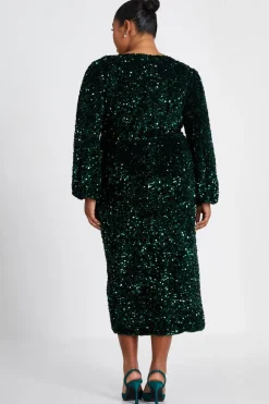 Quiz Curve Sequin Midi Dress Bottle Green Best