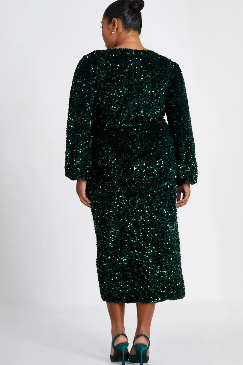Quiz Curve Sequin Midi Dress Bottle Green Best