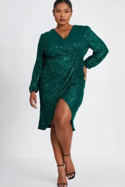 Quiz Curve Bottle Green Sequin Midi Dress Online