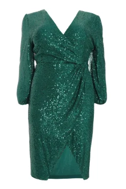 Quiz Curve Bottle Green Sequin Midi Dress Online