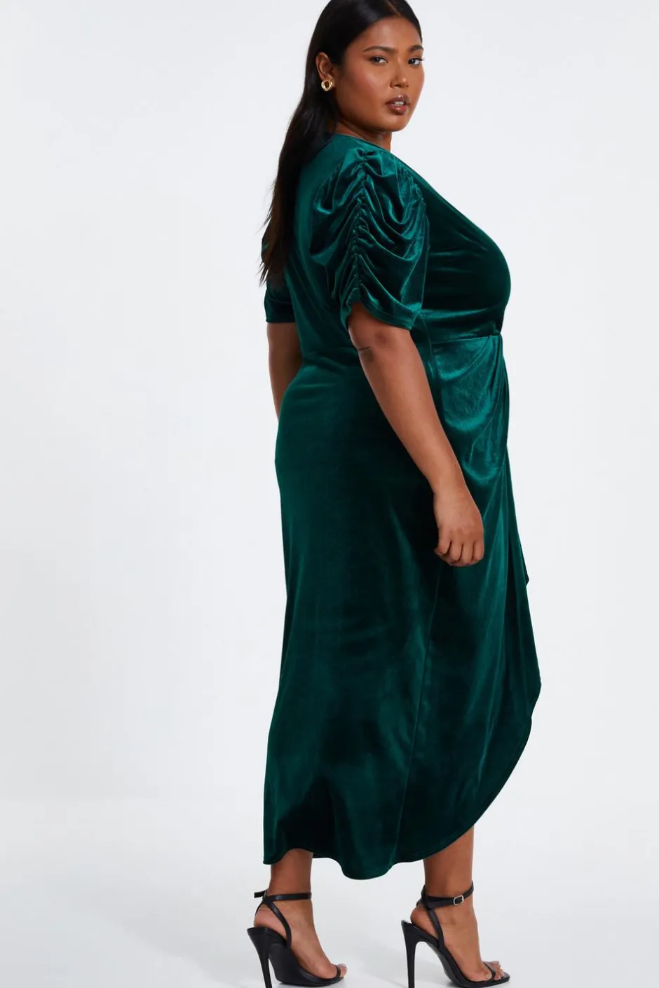 Quiz Curve Velvet Wrap Midi Dress Bottle Green Best
