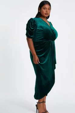 Quiz Curve Velvet Wrap Midi Dress Bottle Green Best