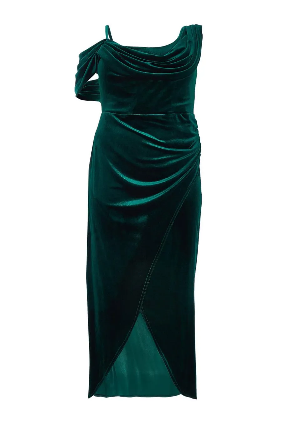 Quiz Curve Velvet Maxi Dress Bottle Green New