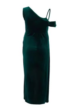 Quiz Curve Velvet Maxi Dress Bottle Green New