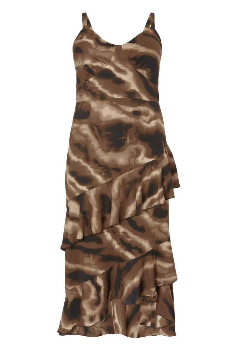 Quiz Curve Brown Abstract Chiffon Midaxi Dress Online